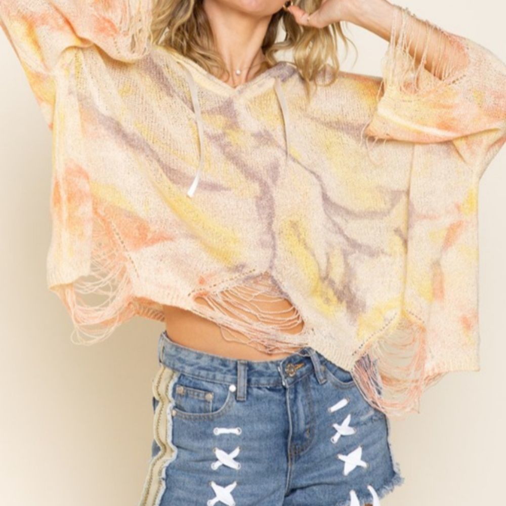 POL Tie-Dye Hooded Lightweight Distressed Sweater - Picture 6 of 6